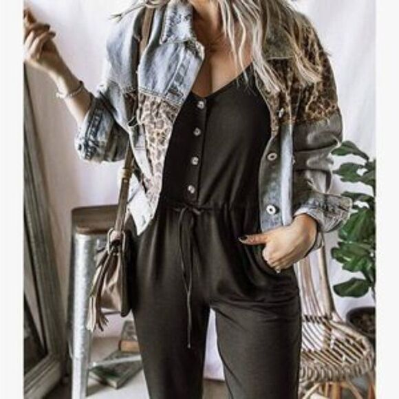 Vintage Button Down Leopard Patch Denim Jacket - Picture 4 of 6